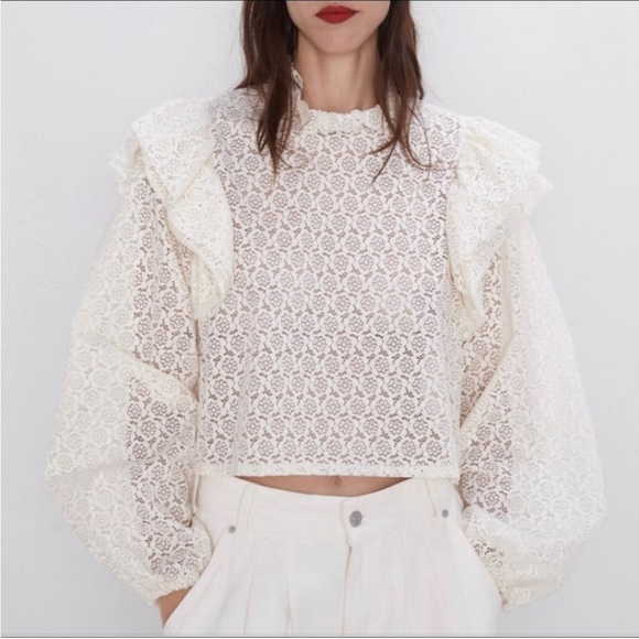 Zara lace top size medium cream color - Picture 4 of 17